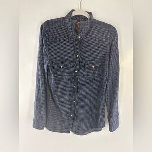 7 For All Mankind Navy Polkadot Button Up Shirt with Pearl Buttons